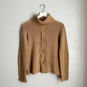 Garnet Hill 100% Cashmere Tan Turtleneck Sweater